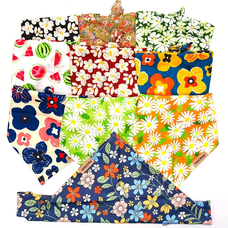 Floral Bandana Triangle Scarf for Dogs New Spring Summer Pet Apparel Accessory with Printed Flowers for Winter Fall Seasons