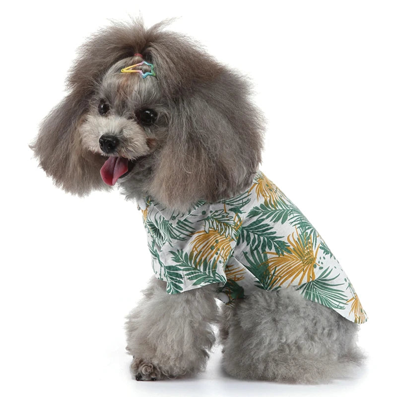 Floral Tropical Hawaiian Print Dog Clothes Breathable Polyester Pet Shirt Collar Short Sleeve Spring Summer Apparel for Small