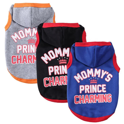 MOMMY'S PRINCE CHARMING Basketball Sports Style Print Pet Dog Hoodie Cotton Clothes Small Dogs Autumn Winter Spring