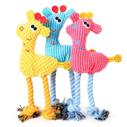 Corn Fleece Giraffe Dog Soft Plush Toy Cotton Rope Legs Squeaky Chew Toy Interactive Teething Toys for Small & Medium Dogs Bag