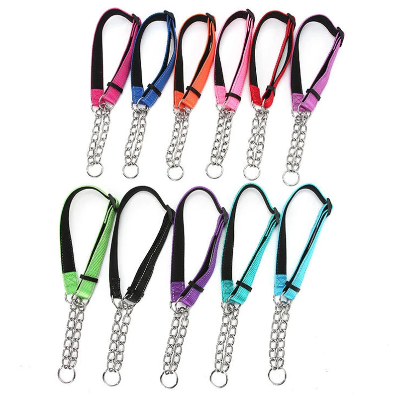 Reflective Modern Luxury Nylon+Metal Dog Collar P-Chain Anti-Burst Shockproof Adjustable Safety Chain Durable Outdoor Use
