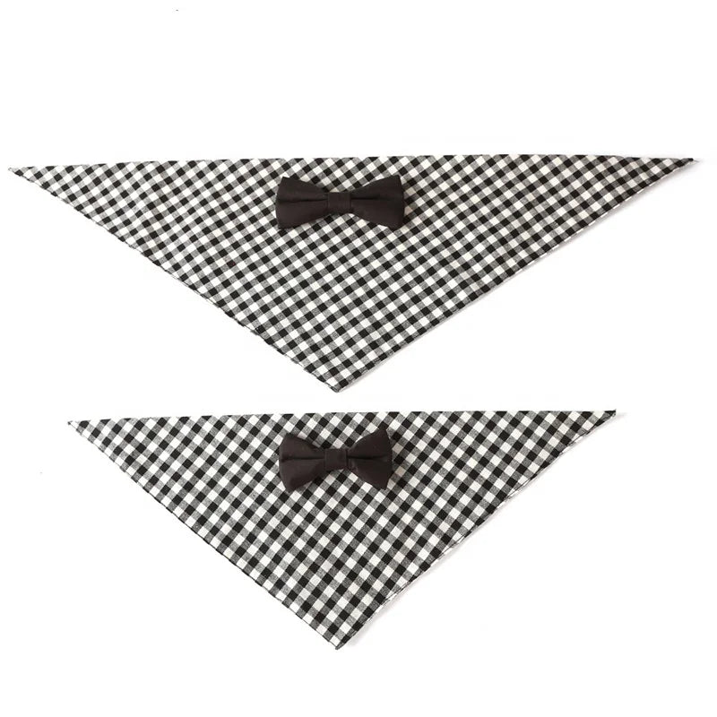 Classic Plaid Pattern Cotton Cute Bow Tie Decoration Multiple Sizes Pet Dog Bandana for All Seasons