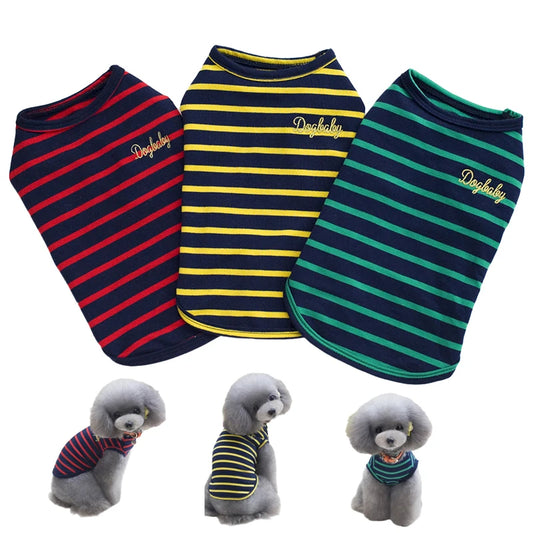 100% Cotton Striped Dog Vest & Tank Top Embroidery Soft Breathable Comfortable Multi-Color Small/Medium Dogs Summer Daily Wear