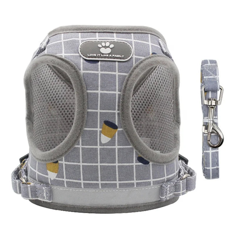Classic GorisPet Polyester Pet Harness Reflective Stripe Breathable Mesh Illuminated Lights Plaid Cat Leash Small Dogs Fur All