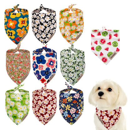 Floral Bandana Triangle Scarf for Dogs New Spring Summer Pet Apparel Accessory with Printed Flowers for Winter Fall Seasons