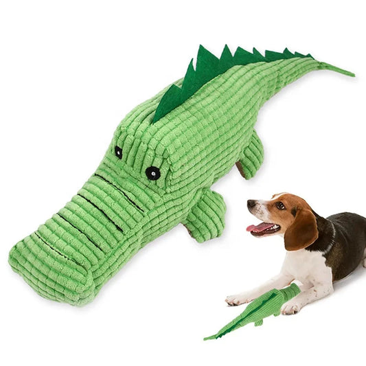 Durable Soft Corduroy Fabric Cute Crocodile Tooth Cleaning Big Dog Plush Toy with Squeak Feature Green All Seasons