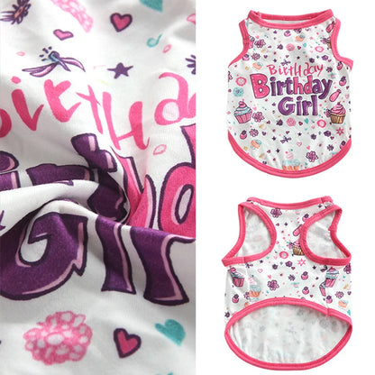 Birthday Pet T-Shirt for Small Dogs Cats-Lightweight Polyester Breathable Summer Clothing Birthday Boy/Girl Striped Cupcake