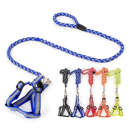 Eco-Friendly Reflective Braided Dog Harness Leash Set Fur Trim Adjustable Pet Vest Rope Handle for Small/Medium Dogs Durable