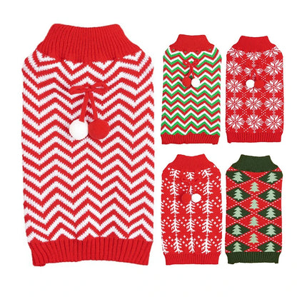 Festive Christmas Pet Sweaters Cute Pom Snow Patterned Winter Knitwear for Dogs and Cats XS Size