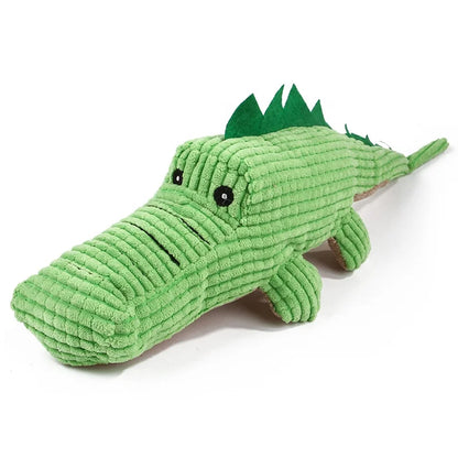 Durable Soft Corduroy Fabric Cute Crocodile Tooth Cleaning Big Dog Plush Toy with Squeak Feature Green All Seasons