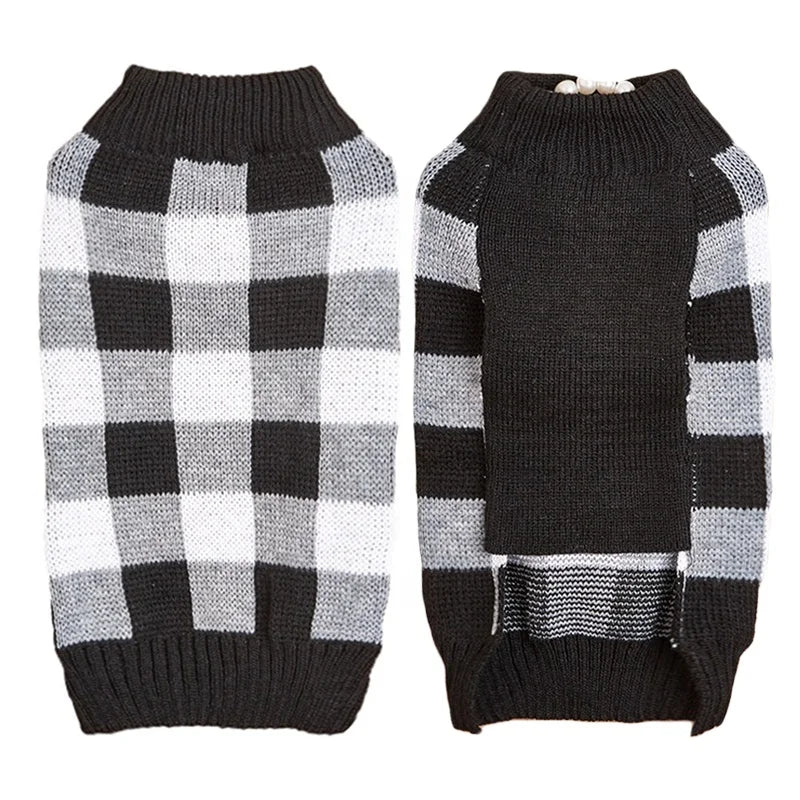 Classic Checkered Pattern Simple Sport Dog Sweater All-Match Contrast Color Designer Style Winter Pet Coat XS Size