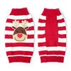 Christmas Reindeer Applique Pet Sweater Striped Knit Pullover XS Small Medium Dogs Winter Acrylic High Neck Ribbed Trim Red Blue