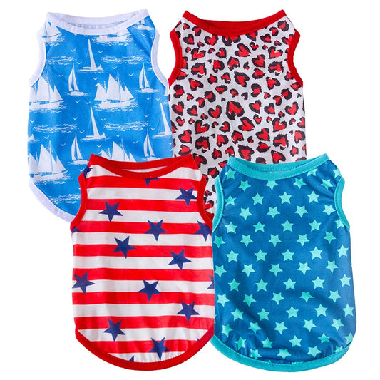 Classic Stars Plaid Leopard Print Pet Summer Tank Top Breathable Soft Cotton Pet Clothes for Cats and Dogs Sleeveless