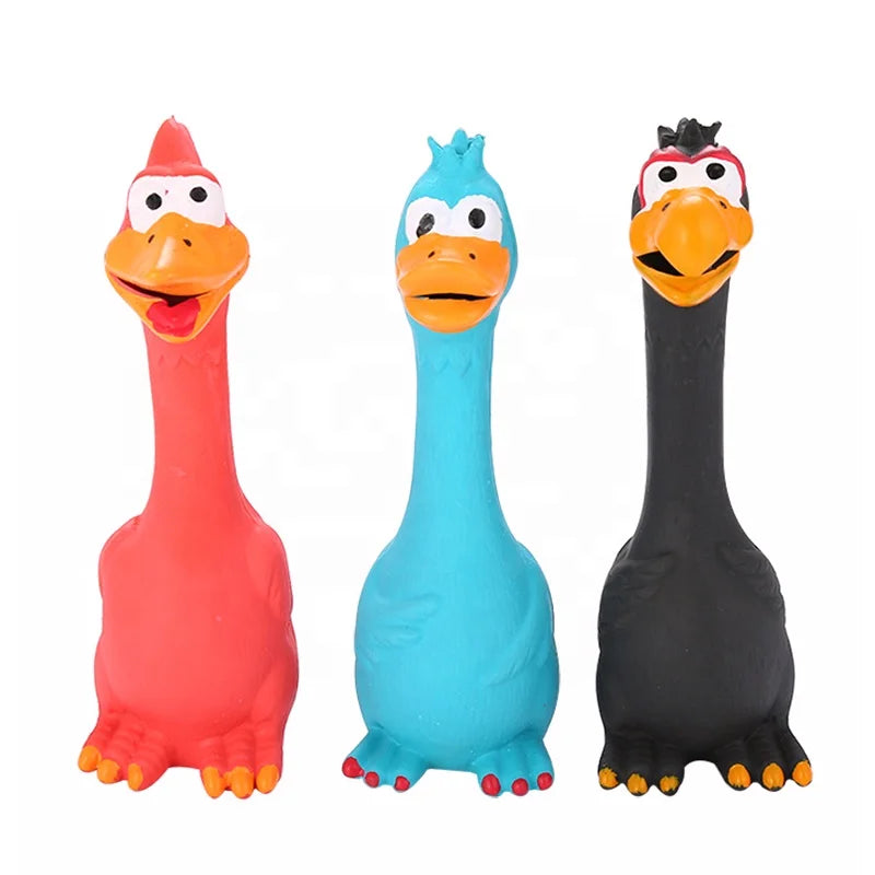 Squeaky Latex Cartoon Chicken Dog Chew Toy-Durable Interactive Sound for Small/Medium/Large Dogs Multi Colors