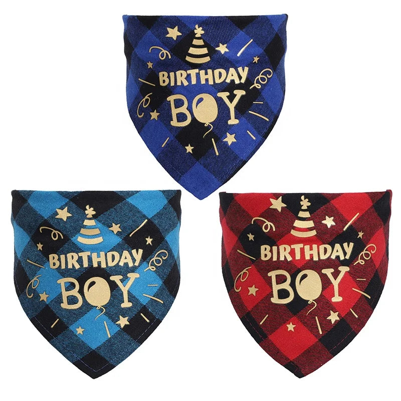 Custom Design Cotton Cat Scarf Dog Bandana Fashion Print Happy Birthday BOY GIRL Adjustable Triangle Spring Summer Winter