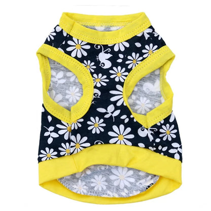 Floral Pattern Cotton Pet Tank Top for Summer Fashionable Sweet Daisy Flowers Birds Print Cute Style for Dogs for Spring Season