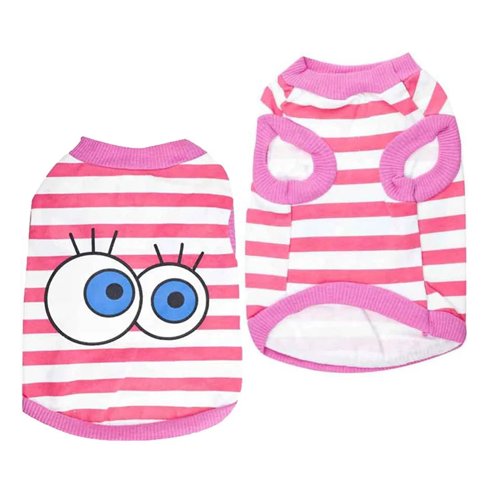 Wholesale XS Size Cotton Dog Clothes with Big Eyes Stripes XS Wag a Tude T-Shirt Summer/Spring Cartoon Style Shirt for Dogs