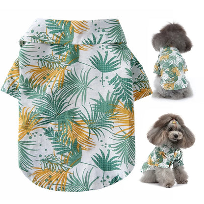 Floral Tropical Hawaiian Print Dog Clothes Breathable Polyester Pet Shirt Collar Short Sleeve Spring Summer Apparel for Small