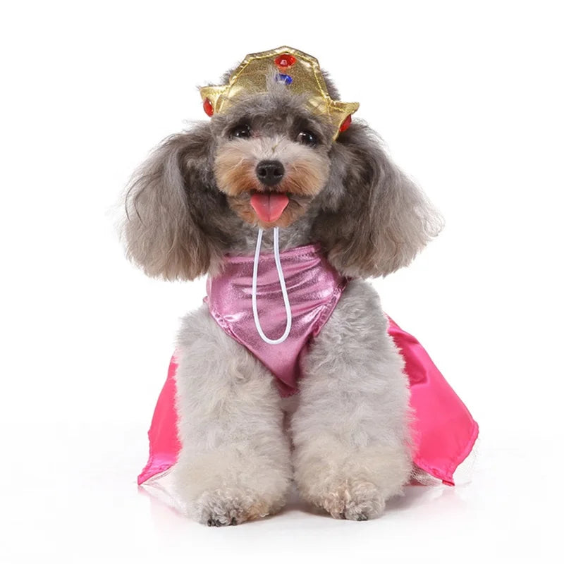 GorisPet Luxury Cute Pink Princess Dog Dress XL Polyester Pet Clothes Crown Headband Winter Summer Spring Solid Printed Coat