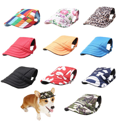 Pet Baseball Cap Adjustable Chin Strap Open Ear Design Dog Sun Visor Hat Solid Pattern Breathable Eco-Friendly Soft Canvas