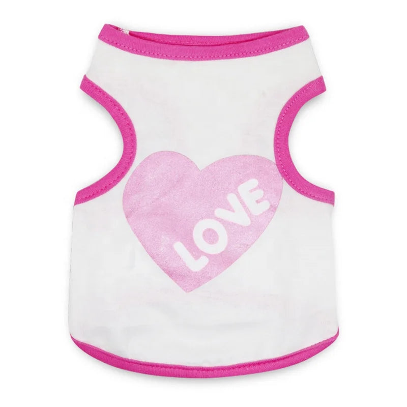Wholesale Cute Love Heart Printed Eco-Friendly Dog T-Shirt Cheap Price Summer Apparel for Pets Cotton Size XS Spring/Summer