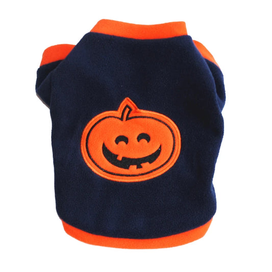 Modern Sport Style Halloween Pumpkin Pet Sweatershirt for Small Dogs XS Size Soft Warm Fleece Apparel for Winter Autumn Seasons
