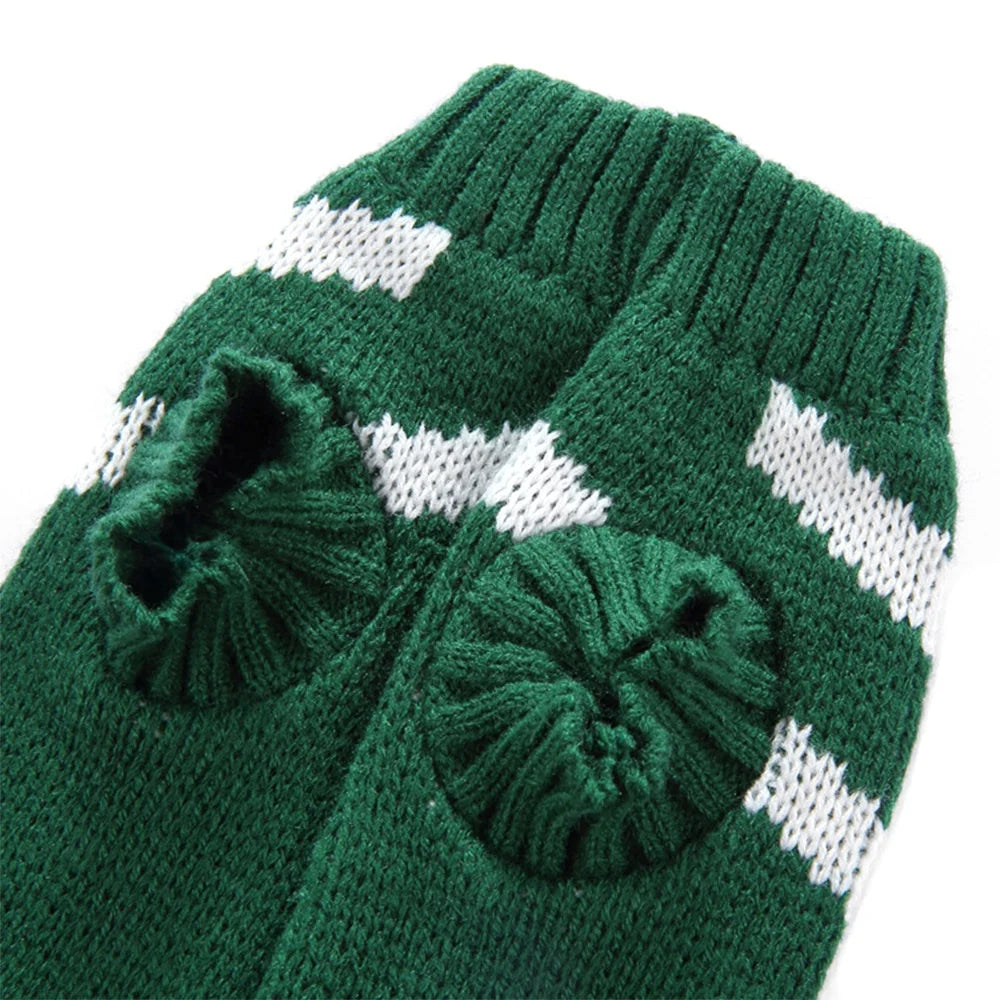 Custom Modern Leisure Stripe Acrylic Dog Sweater Green Pure Color Winter for Fall