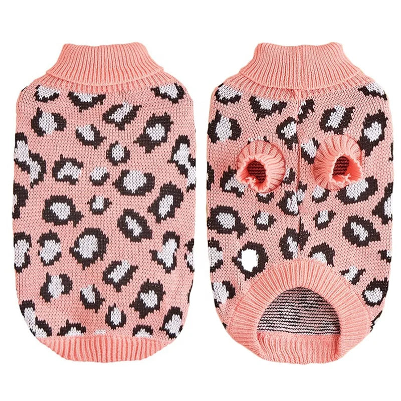 Hot Selling XS Size Leopard Pattern Pet Knitted Sweater Pink Grey Khaki Wool Yarn for Small Dogs Winter Clothes