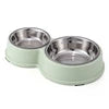 Anti-Skid Double Bowls Pet Smart Feeder Small Large Rounded Stainless Steel Waterproof Solid Pattern Reptiles Food Bowl