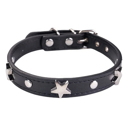 Luxury High Quality PU Dog Collar with Elegant Metal Buckle 3D Star Decoration Solid Pattern Elegant Style