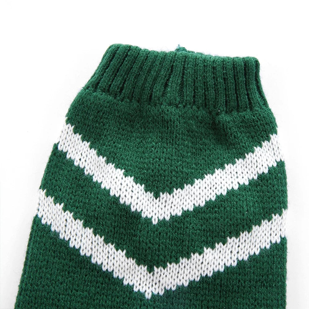 Custom Modern Leisure Stripe Acrylic Dog Sweater Green Pure Color Winter for Fall