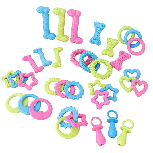 Hot Sale Eco-Friendly TPR Dog Chew Toys Set-Durable Teeth Cleaning Cartoon Molar Teething Rings Bone Star Shapes Puppies Daily