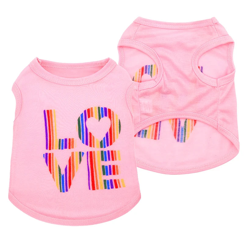Cute Rainbow LOVE Heart Print Dog & Cat Sleeveless Vest Soft Polyester Breathable Summer Apparel Multiple Colors
