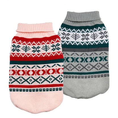 Christmas Fair Isle Pattern Eco-Friendly Acrylic Dog Sweater Pink Turtleneck Pullover Geometric Print Warm Winter Clothes for