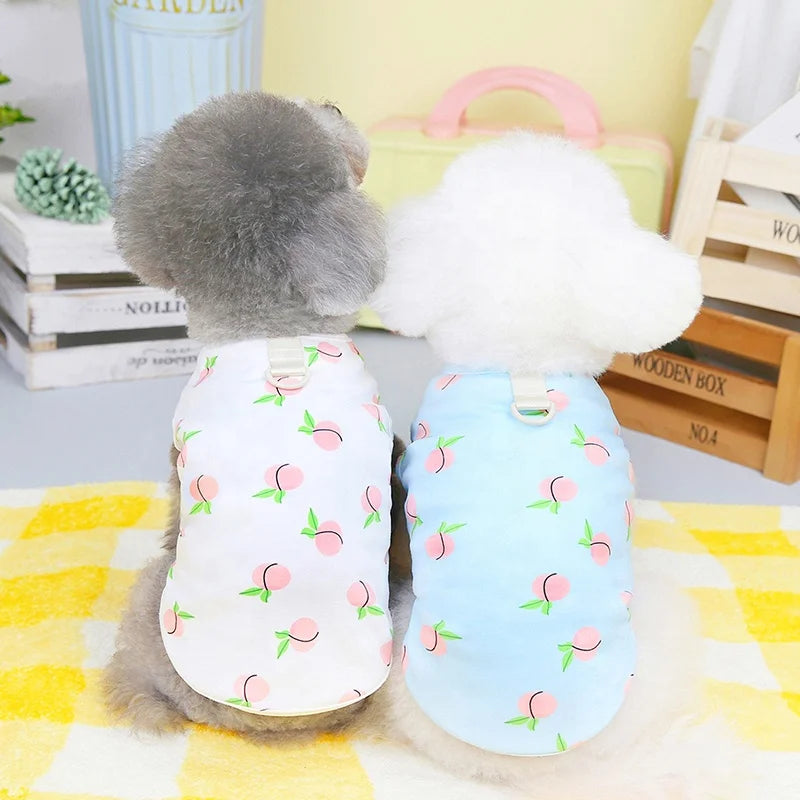 Cute Peach Printing Yorkie Chihuahua Dog Polyester Vests with Harness Ring for Summer Spring Classic Design Wholesale