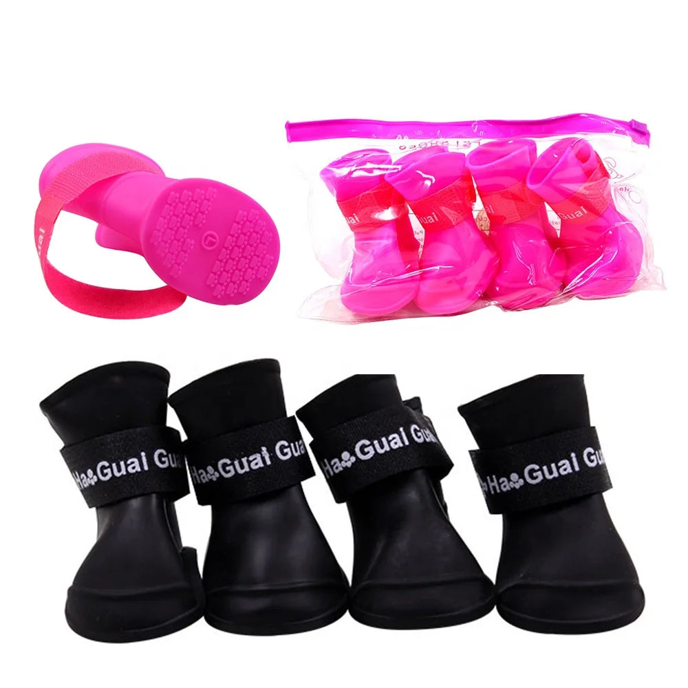 Pet Rain Boots for Dogs Eco-Friendly Cute Waterproof PVC Rubber Elastic Strap Non-Slip Sole Solid for Outdoor Walks 8 Colors All