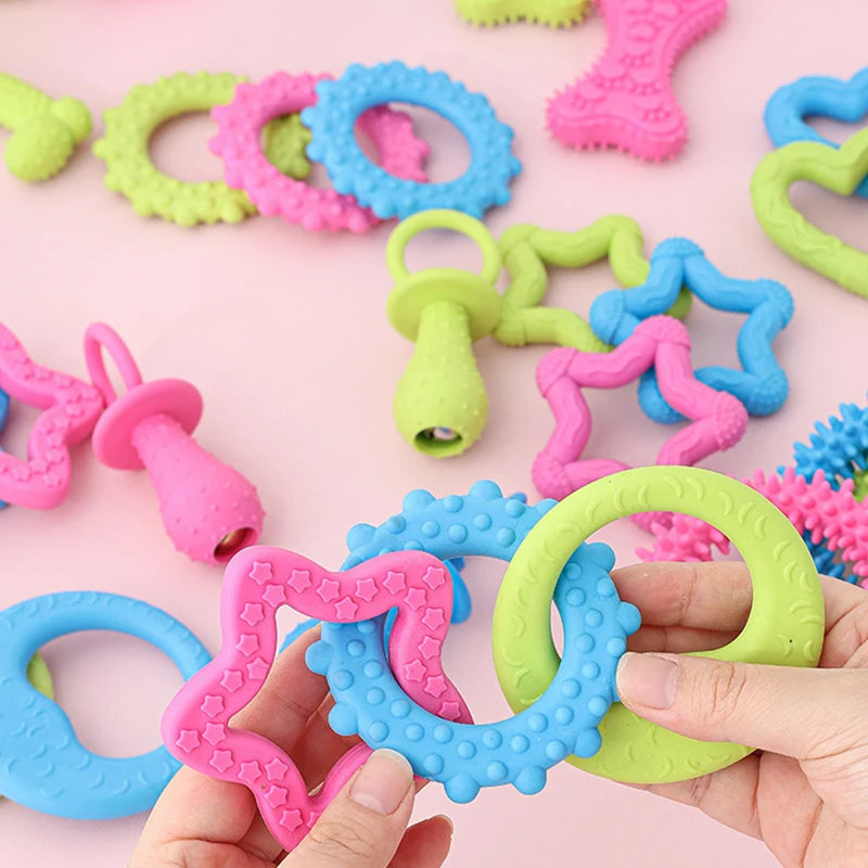 Hot Sale Eco-Friendly TPR Dog Chew Toys Set-Durable Teeth Cleaning Cartoon Molar Teething Rings Bone Star Shapes Puppies Daily
