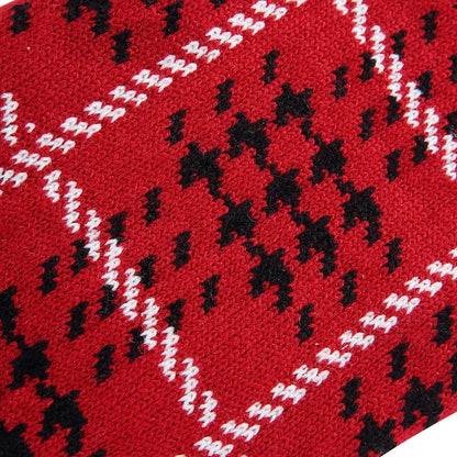 Cute Dog Sweater Red Houndstooth Knit Coat White Ribbed Trim Leisure Modern Design Winter Jumpers Outfit Small Dogs Acrylic Warm