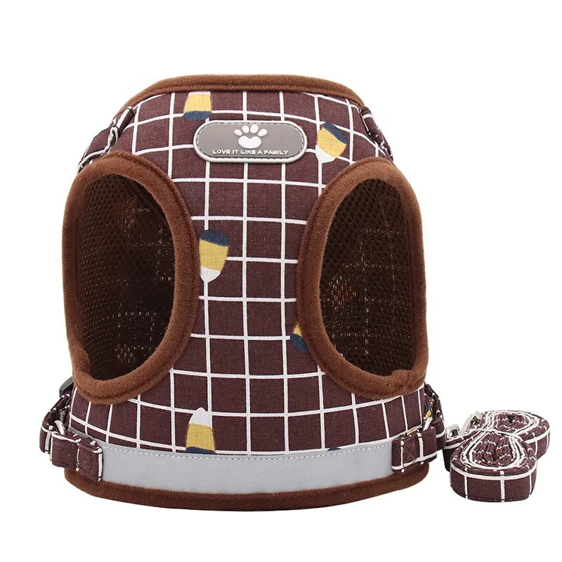 Classic GorisPet Polyester Pet Harness Reflective Stripe Breathable Mesh Illuminated Lights Plaid Cat Leash Small Dogs Fur All