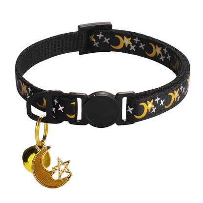 Colorful Shining Star Moon Pet Nylon Collar Soft Adjustable Small Bell Print Buckle Closure for Cats Dogs Pets Accessories