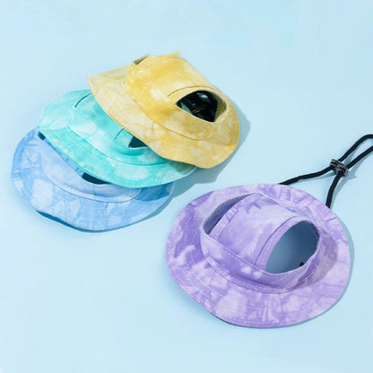 Fashion Style Dye Printed Pet Sun Hats Adjustable Dog Cat Summer Visor Caps for Outdoor Protection