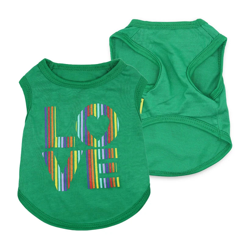 Cute Rainbow LOVE Heart Print Dog & Cat Sleeveless Vest Soft Polyester Breathable Summer Apparel Multiple Colors