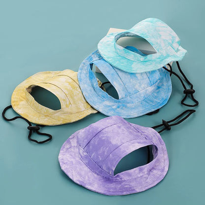 Fashion Style Dye Printed Pet Sun Hats Adjustable Dog Cat Summer Visor Caps for Outdoor Protection