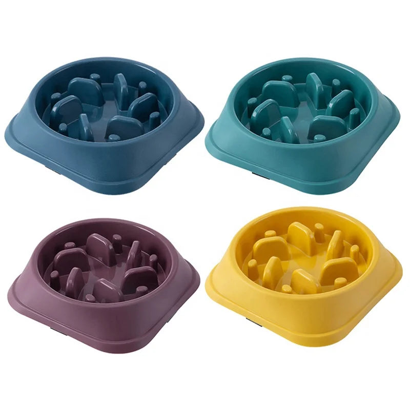 Eco-Friendly Lightweight Anti-Slip Bottom Dog Food Bowl Chew Proof Slow Feeder in 7 Colors PP Material Indoor Use for Pets