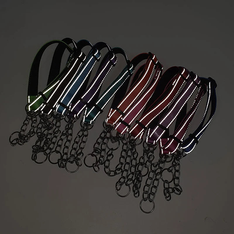 Reflective Modern Luxury Nylon+Metal Dog Collar P-Chain Anti-Burst Shockproof Adjustable Safety Chain Durable Outdoor Use