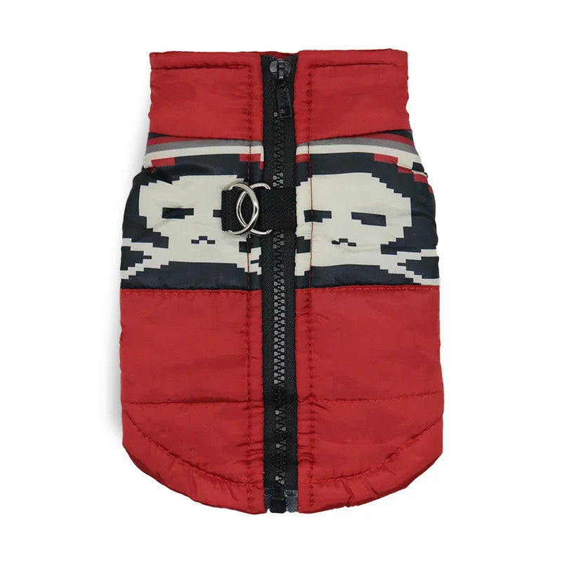 Warm Polyester Padded Geometric Mediterranean Pink Green Camouflage Service Dog Harness Vest Pet Winter Coat