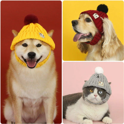 Winter Solid Luxury Knitted Pet Hat with Pom-Pom-Warm & Cute Dog Beanie for Small Breeds