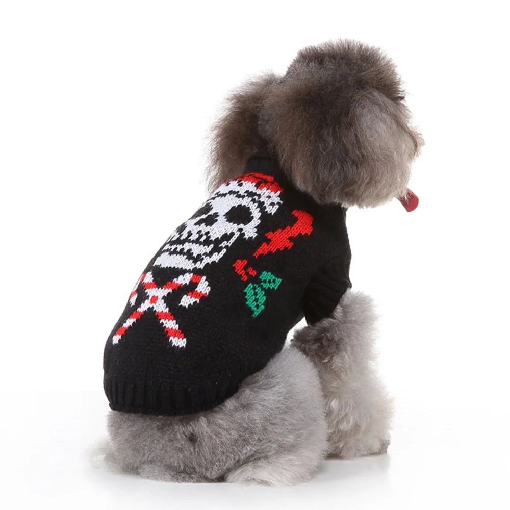 Christmas Eve Cool Skull Dog Warm Knitted Sweater Modern Cute Pet Clothes Puppy Dogs Polyester Winter XL XXL Sizes Halloween