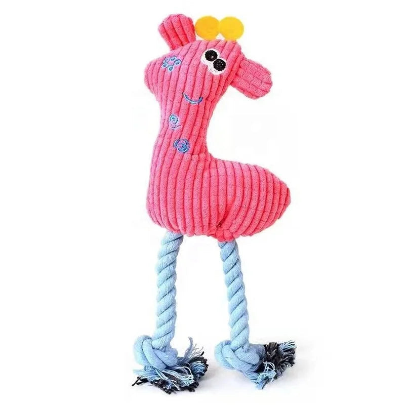 Corn Fleece Giraffe Dog Soft Plush Toy Cotton Rope Legs Squeaky Chew Toy Interactive Teething Toys for Small & Medium Dogs Bag