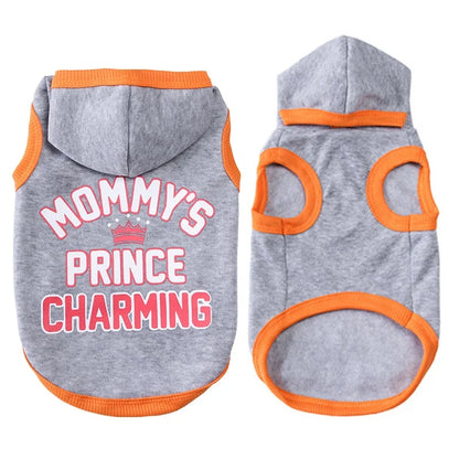 MOMMY'S PRINCE CHARMING Basketball Sports Style Print Pet Dog Hoodie Cotton Clothes Small Dogs Autumn Winter Spring